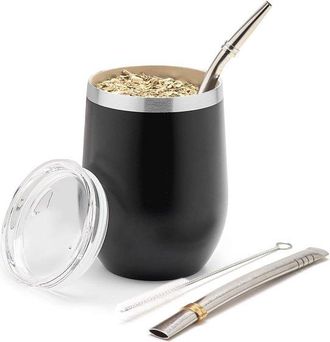 OEM Juego Moderno De Mate De 350 Ml Con Forma De Calabaza - Acero Inoxidable De Doble Pared - Incluye Dos Bombillas Y Cepillo De Limpieza