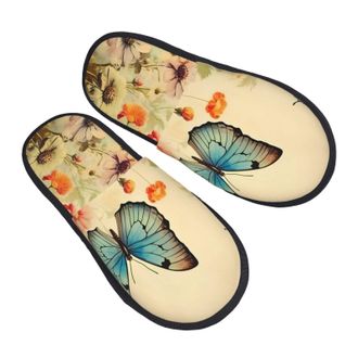 Generic House Shoes Vintage Butterfly Flowers Spring Flower Comfortable Womens Slippers Soft Warm Womens Slippers Indoor Guest L