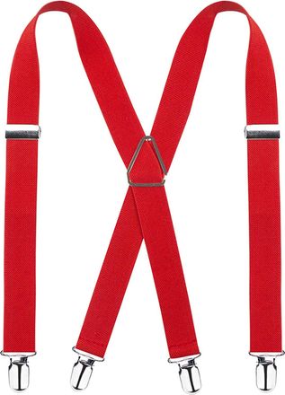 Alizeal Solid Skinny Suspenders X Shape for Men with 4 Clips, Red