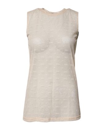 Dolce & Gabbana Womens Ivory Nylon Logo See Through Sleeveless Tank Top Off White Elastane