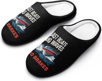 Generic Funny Motorboating Slippers Men Winter Warm Cotton Anti-Slip Indoor Slip-Ons House Shoes