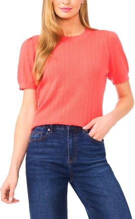CeCe by Cynthia Steffe Short Sleeve Pointelle Stitch Sweater in Cameo Coral at Nordstrom, Size Xx-Large