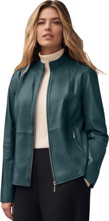 Jessica London Zip Front Leather Jacket in Mystic Pine at Nordstrom, Size 28
