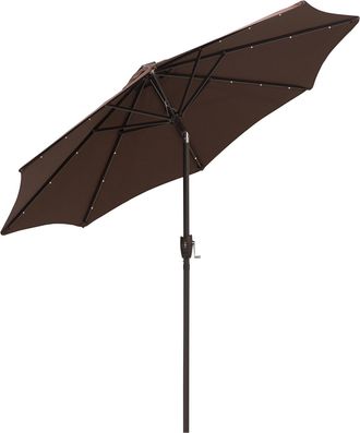 OUTSUNNY Garden Parasol Outdoor Tilt Sun Umbrella LED Light Hand Crank Brown | TJ Hughes