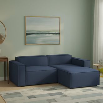 Dmora Sof&aacute; Fijo Dgatta, Gran Sof&aacute; Modular De 2 Plazas Con Pen&iacute;nsula A La Derecha, 100% Made In Italy, Sof&aacute; Moderno En Tela, Cm 240x170h70, Azul - Dmora