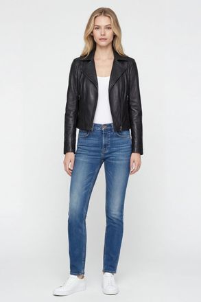 Elle Womens Armin Leather Biker Jacket in Black - Size 14 UK