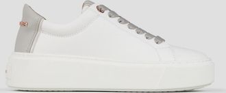 Alexander Smith London High Woman in smooth white leather and grey palmellato leather heel