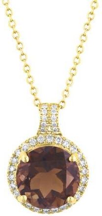 Effy Smoky Quartz & Diamond Halo Pendant Necklace in Brown at Nordstrom Rack, Size 18