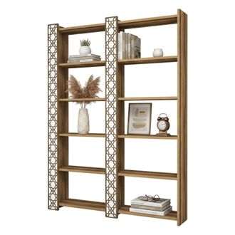 Dmora Dmora - Estante Para Libros Alula, Estante De Oficina, Porta Libros M&oacute;vil, Biblioteca, 125x24h170 Cm, Nogal Y Blanco, Con Embalaje Reforzado