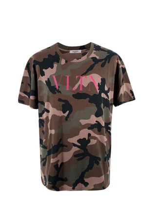 Valentino Garavani Valentino Camo T-Shirt with Pink Logo Size L