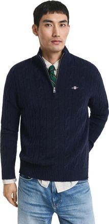 GANT Truien & Vesten, Heren, Blauw, XL, Wol, Lambswool Cable Knit Half-Zip Sweater