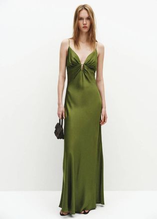 Mango Vestito raso scollo a V increspato verde - Donna - XS - MANGO