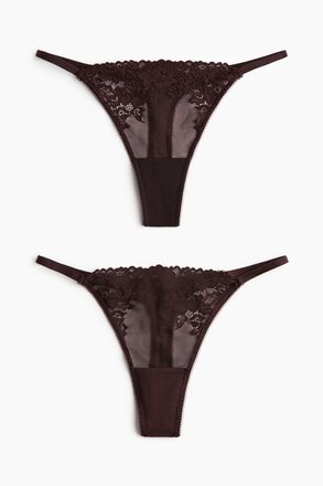 H&M 2er-Pack Tangas mit Spitze - Brown