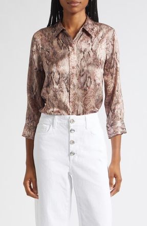 L'agence Dani Snake Print Silk Button-Up Top in Mv Multi Western Snake Print at Nordstrom, Size Xx-Large