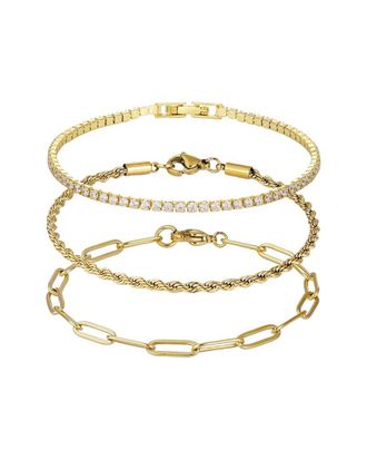 Adornia Adornia 18K Plated Stainless Steel Crystal Paperclip, Rope, & Tennis Bracelet Set