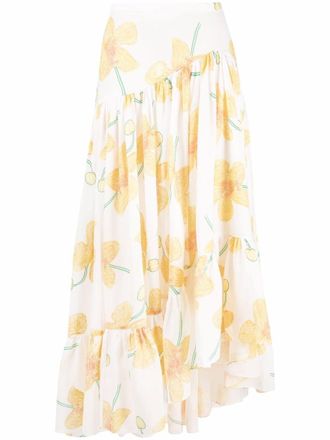 Marni poppy-print skirt - women - Cotton/Ramie/Cupro/Silk - 42 - White