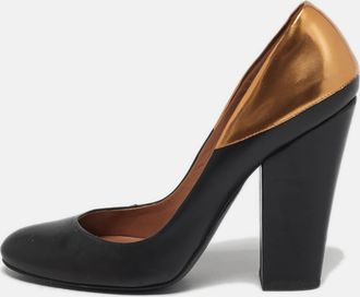 Laurence Dacade Size 39 Black/gold Leather Block Heel Pumps