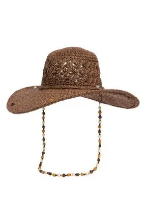 Steve Madden Beaded Straw Hat in Brown at Nordstrom Rack