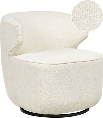 Beliani Poltrona in Boucl&eacute; Bianco sporco con Base Nera Girevole a 360&deg; Molleby