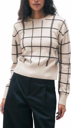 White + Warren Windowpane Crewneck Sweater In Natural Heather/black