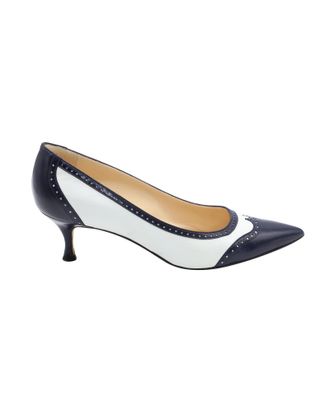 Manolo Blahnik Pre-owned Womens Ancor Two-tone Spectator Pumps in Navy Blue Leather - Size UK 6