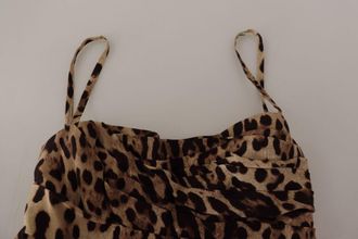 Dolce & Gabbana Womens Brown Leopard Print Ruched Midi Dress Silk Elastane
