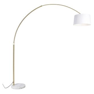 QAZQA Arc Lamp Brass with White Fabric Lampshade 50 cm - xxl