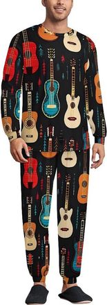 Generic Guitar Mens Pajamas Set 2 Piece Lounge Set Long Sleeve Pullover And Pants Comfy Sleepwear 3XL