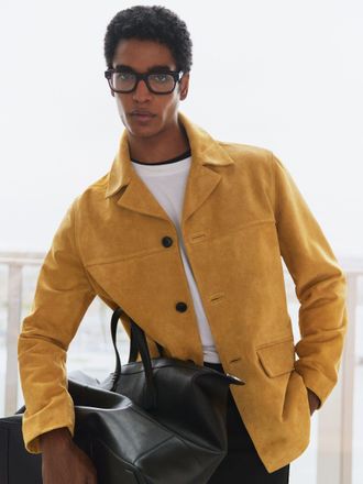 Reiss Mustard Yellow Suede Heavyweight Overshirt, Xxl