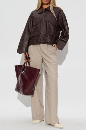 AllSaints Leather Jacket Clay, Womens, Burgundy