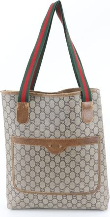 Gucci Brown Leather Coated Canvas Shoulder Bag Tote Bag (Pre-Owned)