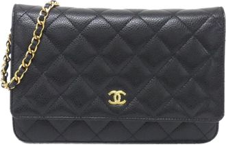Chanel Black Bordeaux Grained Calfskin Chain/Shoulder Wallet (Pre-Owned)
