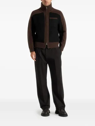 Mani&egrave;re De Voir Rene zip-fastening colour-block black/brown cardigan - men - Modacrylic/Nylon/Polyester/Wool - S