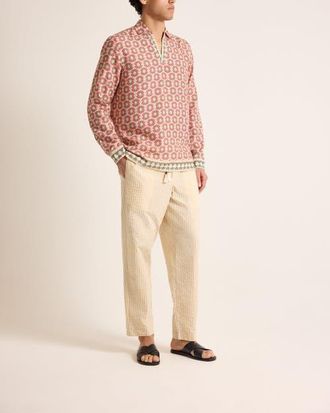 Orlebar Brown Ridley Relaxed Fit Passetto Print Overhead Shirt in Vermillion at Nordstrom, Size X-Large