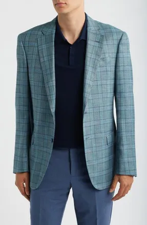 Emporio Armani Teal Green Windowpane Check Sport Coat at Nordstrom, Size 48