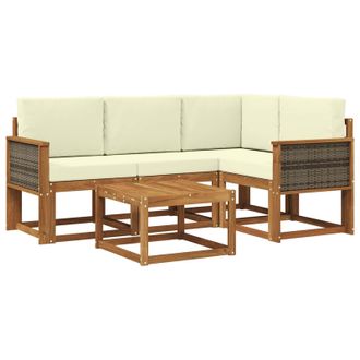 vidaXL Conjunto De Sof&aacute;s De Exterior 5 Pcs Natural Y Crema Poli&eacute;ster Vidaxl