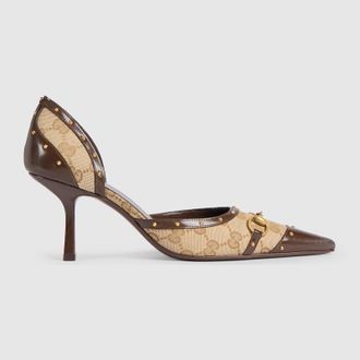 Gucci Womens Savoy Pump, White, GG Canvas