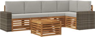 vidaXL Conjunto De Sof&aacute;s De Exterior 6 Uds. Natural Y Gris Claro Vidaxl