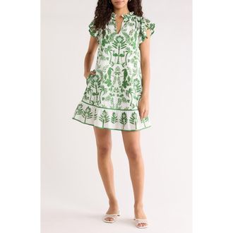 Sugarlips Davina Floral Ebba Shift Mini Dress in White-Green at Nordstrom, Size Medium
