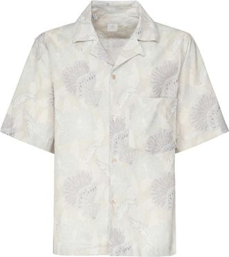 Eleventy Linnen Katoen Korte Mouwen Overhemd met Knoopsluiting - Heren - Korte mouwen Overhemden - Beige - 2XL - Katoen - Overhemden
