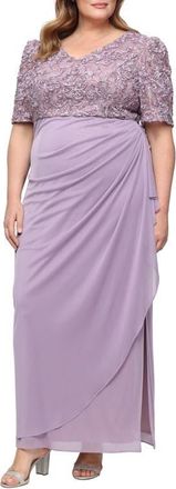 Alex Evenings Embellished Short Sleeve Empire Waist Gown in Wisteria at Nordstrom, Size 18W