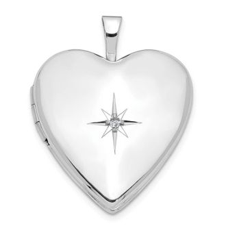 Diamond2Deal 14K White Gold Diamond Star 20mm Heart Locket