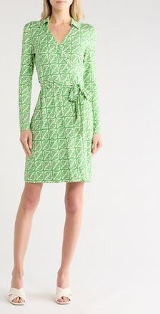 Diane Von F&uuml;rstenberg Jeanne Long Sleeve Wrap Dress in Desert Palm Mini Indian Green at Nordstrom Rack, Size Xx-Small