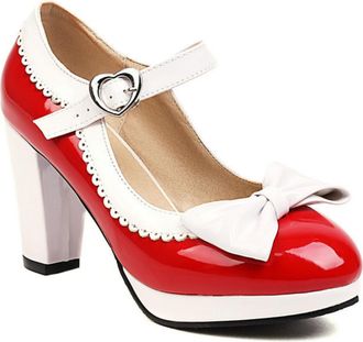 Generic Womens Chunky Heel Mary Jane Shoes Platform Formal Party Pumps with Bowknot,Red,7.5 UK