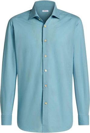 Kiton Katoenen Overhemd - Heren - Zakelijke Overhemden - Blauw - 2XL - Katoen - Overhemden