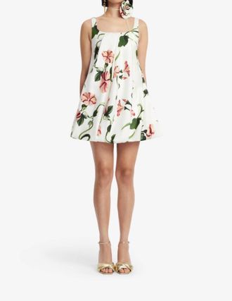 LEO LIN Suki Puff Mini Dress In Vine Print In Snow