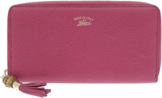 Gucci Bamboo Pink Bamboo Leather Long Wallet (Bi-Fold) (Pre-Owned)