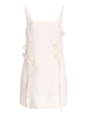 Farm Rio rose-embellished cotton mini dress - White