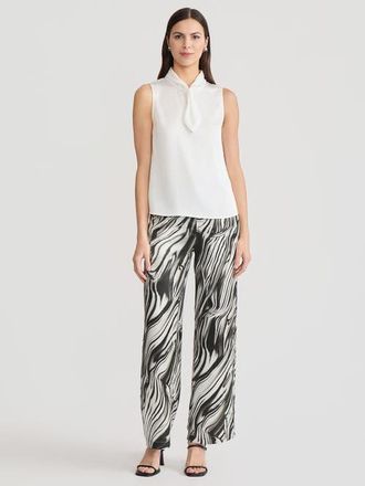 Misook Short Tie-Neck Sleeveless Blouse in White at Nordstrom, Size Xx-Large