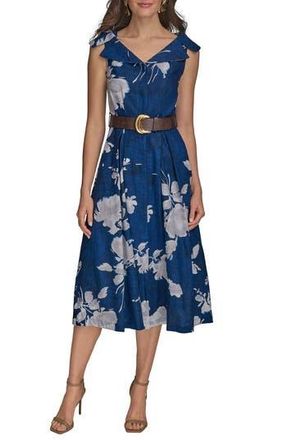DKNY Floral Linen Blend Dress in Marbella M at Nordstrom Rack, Size 14